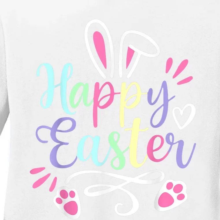 Happy Easter Cute Bunny Rabbit Face Funny Easter Wo Girl Ladies Long Sleeve Shirt