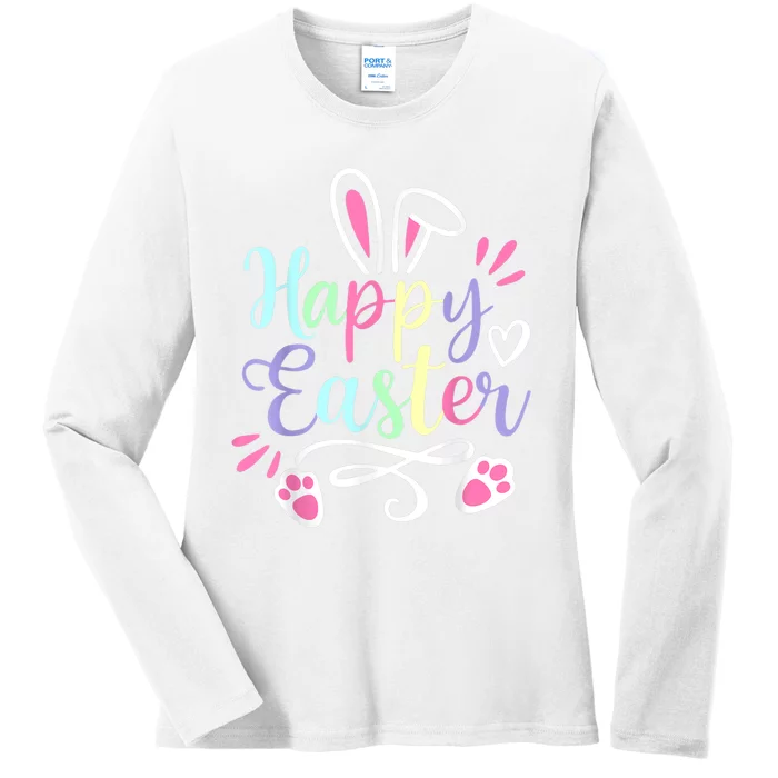 Happy Easter Cute Bunny Rabbit Face Funny Easter Wo Girl Ladies Long Sleeve Shirt