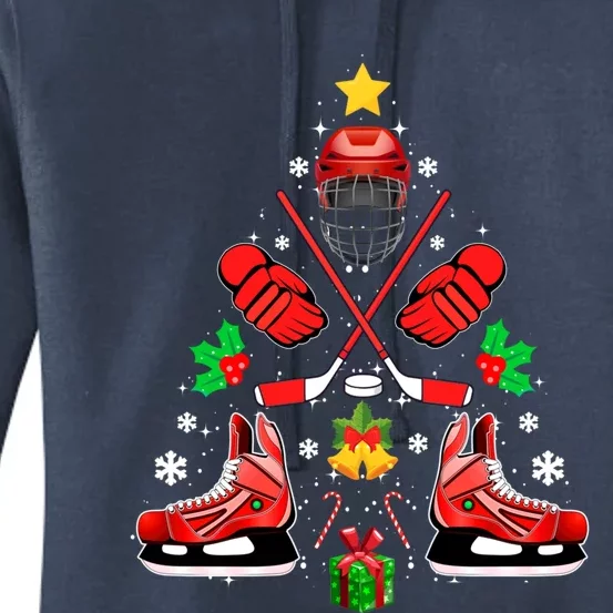 Hockey Equipt Christmas Tree Christmas Hockey Cool Gift Women's Pullover Hoodie