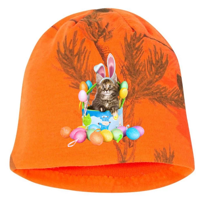 Happy Easter Cute Bunny Cat Eggs Basket Maine Coon Kitten Kati - Camo Knit Beanie