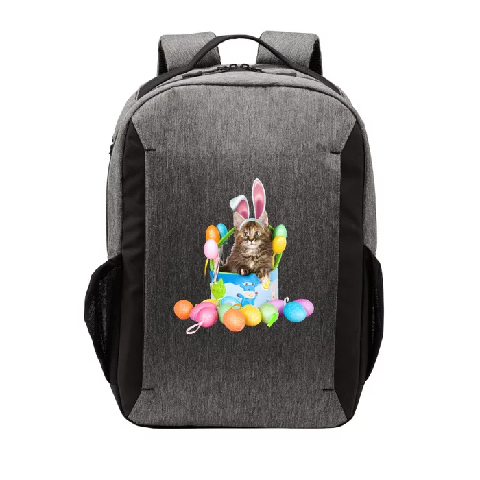 Happy Easter Cute Bunny Cat Eggs Basket Maine Coon Kitten Vector Backpack