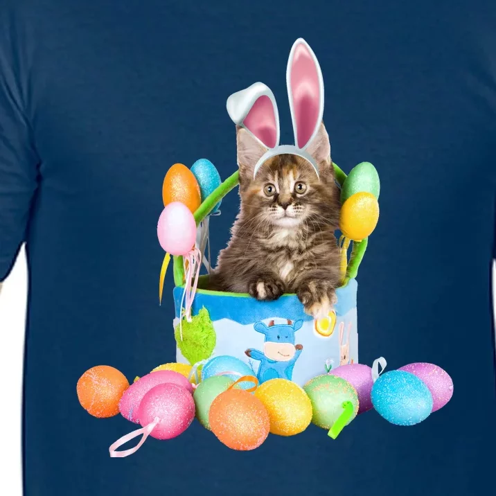 Happy Easter Cute Bunny Cat Eggs Basket Maine Coon Kitten Comfort Colors T-Shirt