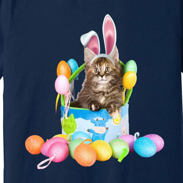 Happy Easter Cute Bunny Cat Eggs Basket Maine Coon Kitten Premium T-Shirt