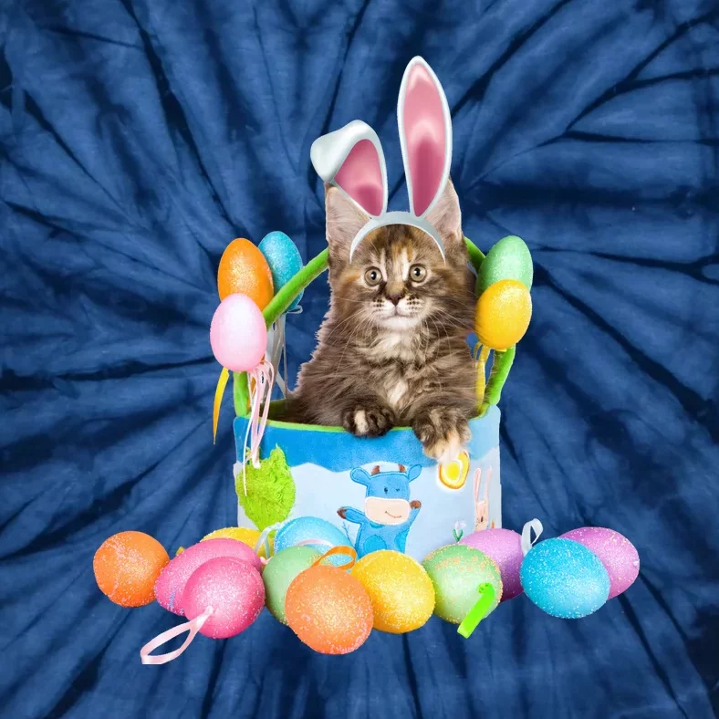 Happy Easter Cute Bunny Cat Eggs Basket Maine Coon Kitten Tie-Dye T-Shirt