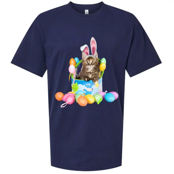 Happy Easter Cute Bunny Cat Eggs Basket Maine Coon Kitten Sueded Cloud Jersey T-Shirt