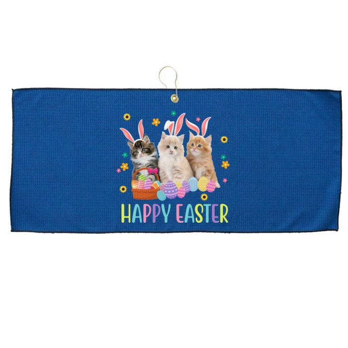 Happy Easter Cute Cat Lover Holiday Large Microfiber Waffle Golf Towel