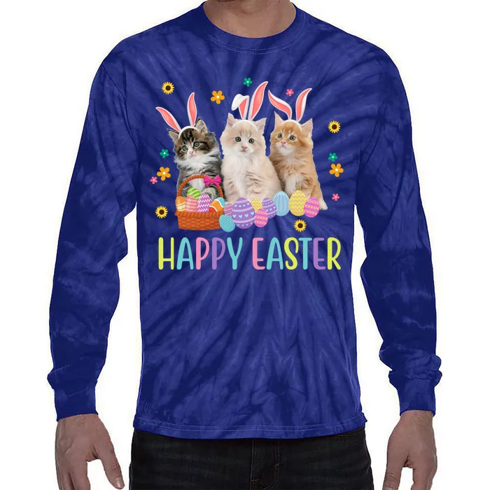 Happy Easter Cute Cat Lover Holiday Tie-Dye Long Sleeve Shirt