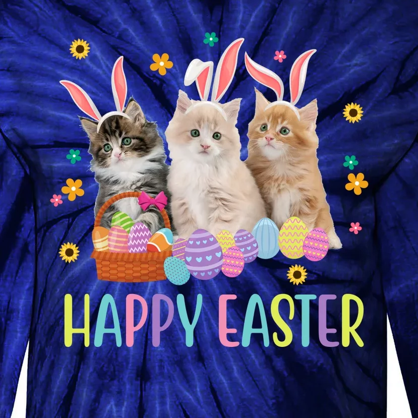 Happy Easter Cute Cat Lover Holiday Tie-Dye Long Sleeve Shirt