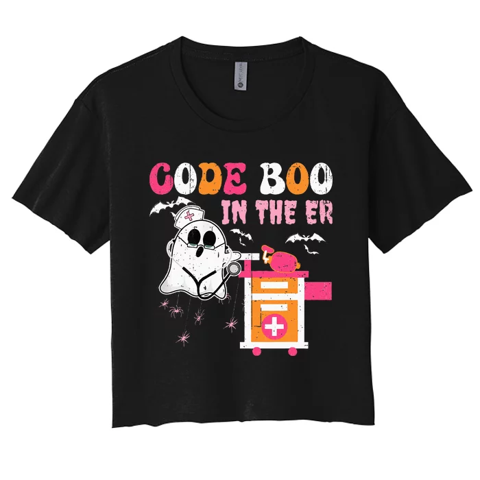 Halloween ER Costume ER Boo Boo Crew Nurse Ghost Nursing Women's Crop Top Tee