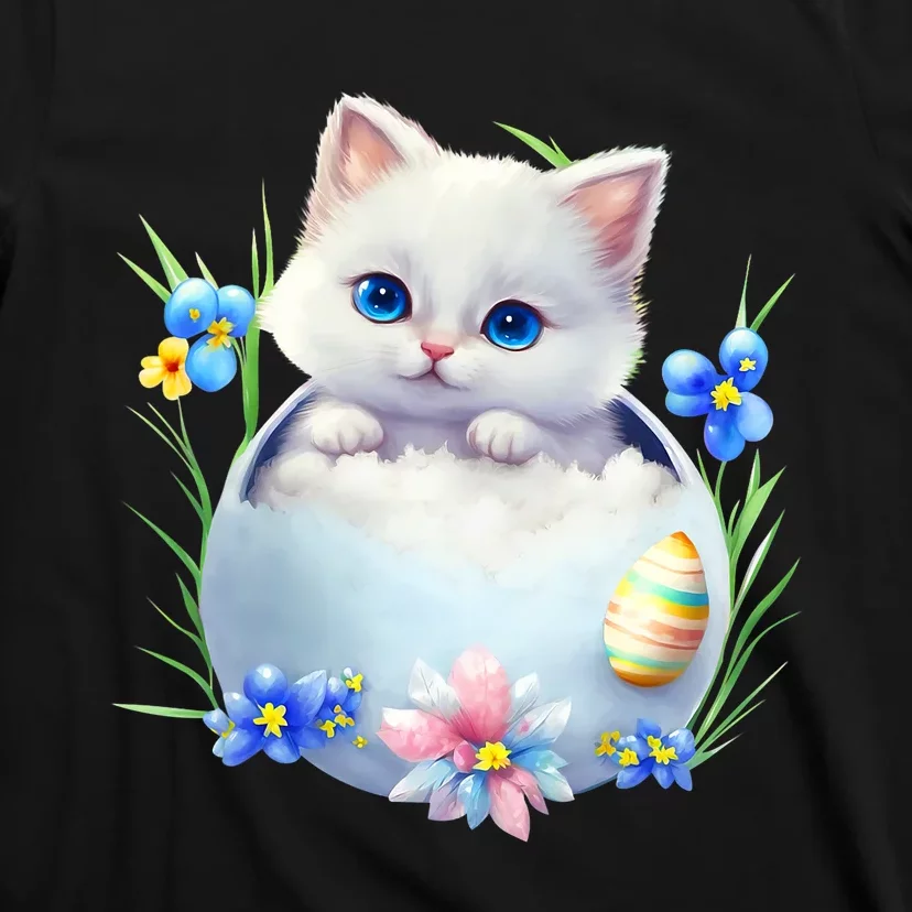 Happy Easter Cute Cat Eggs Basket Easter Day Cat Lover T-Shirt