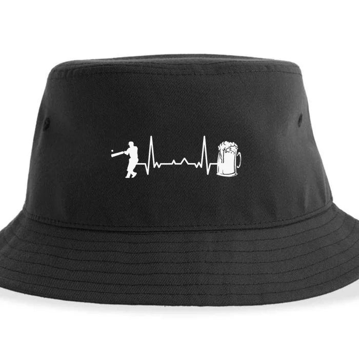 Heartbeat EKG Cricketer Batsman Cricket Sustainable Bucket Hat