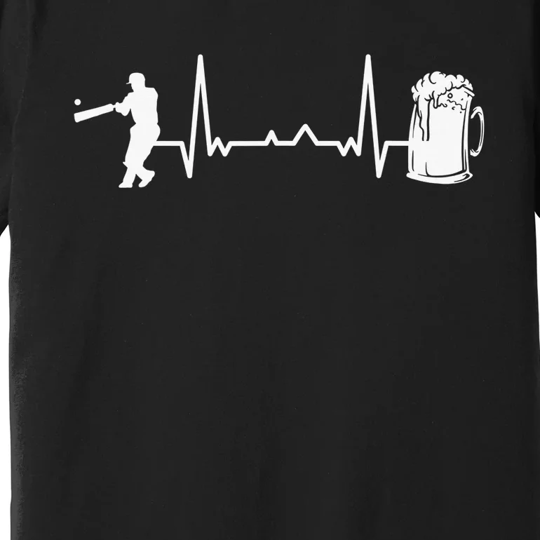 Heartbeat EKG Cricketer Batsman Cricket Premium T-Shirt