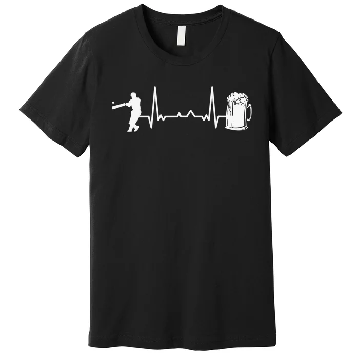 Heartbeat EKG Cricketer Batsman Cricket Premium T-Shirt