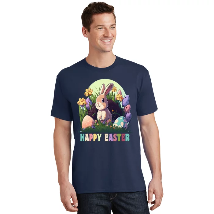 Happy Easter Cute Rabbit Bunny Easter Eggs Basket Flowers T-Shirt