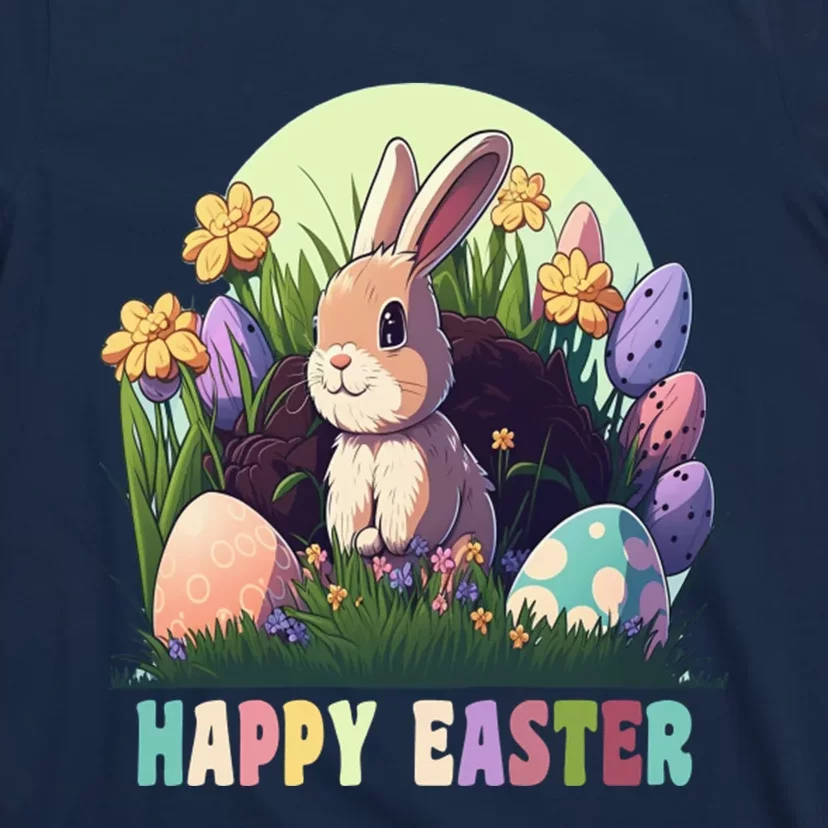 Happy Easter Cute Rabbit Bunny Easter Eggs Basket Flowers T-Shirt