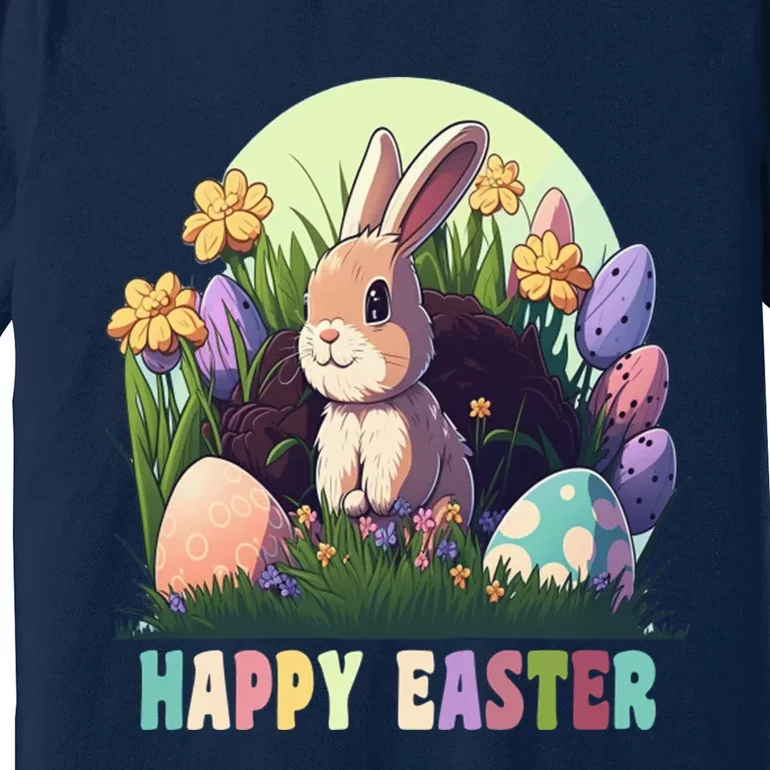 Happy Easter Cute Rabbit Bunny Easter Eggs Basket Flowers Premium T-Shirt