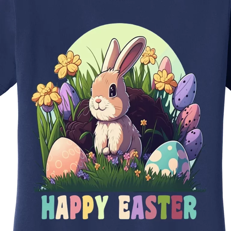 Happy Easter Cute Rabbit Bunny Easter Eggs Basket Flowers Women's T-Shirt