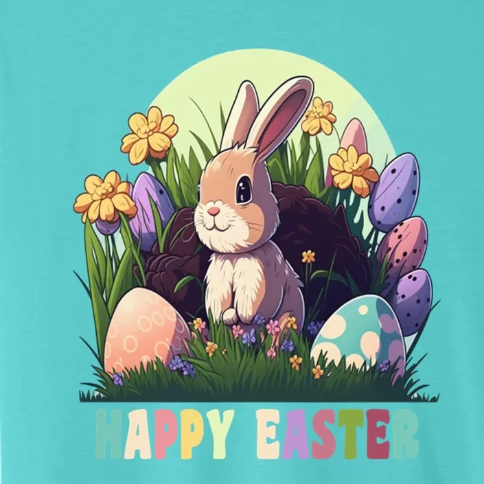 Happy Easter Cute Rabbit Bunny Easter Eggs Basket Flowers ChromaSoft Performance T-Shirt