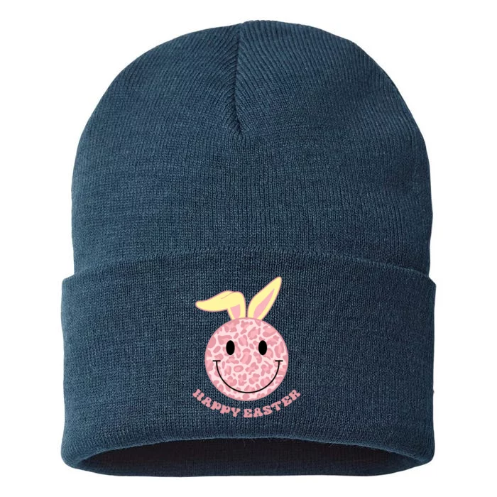 Happy Easter Cute Smile Face Pink Patterns Sustainable Knit Beanie