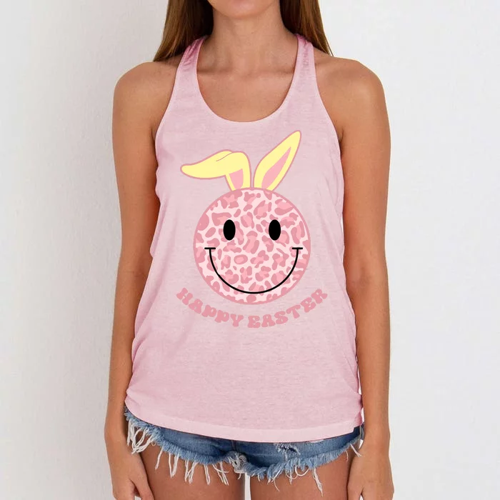 Happy Easter Cute Smile Face Pink Patterns Women's Knotted Racerback Tank