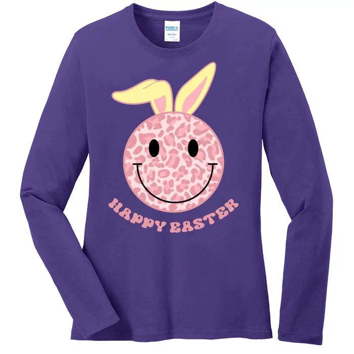 Happy Easter Cute Smile Face Pink Patterns Ladies Long Sleeve Shirt