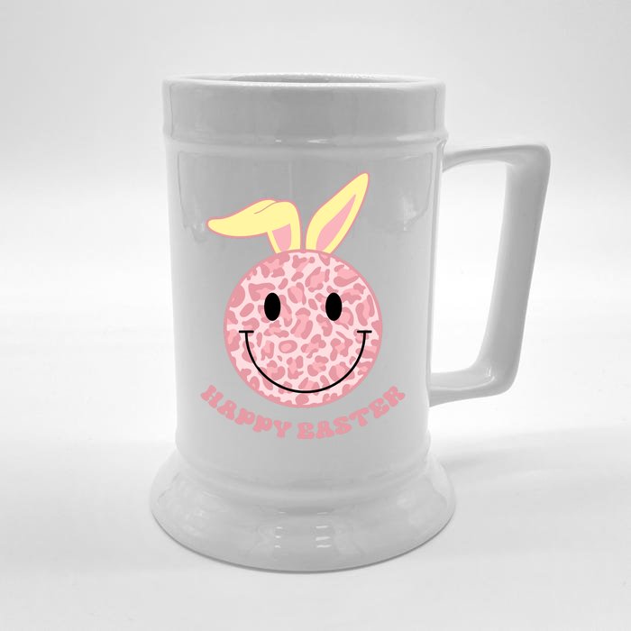 Happy Easter Cute Smile Face Pink Patterns Front & Back Beer Stein