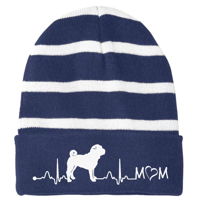 Heartbeat EKG Chinese SharPei Dog Mom Gift Striped Beanie with Solid Band