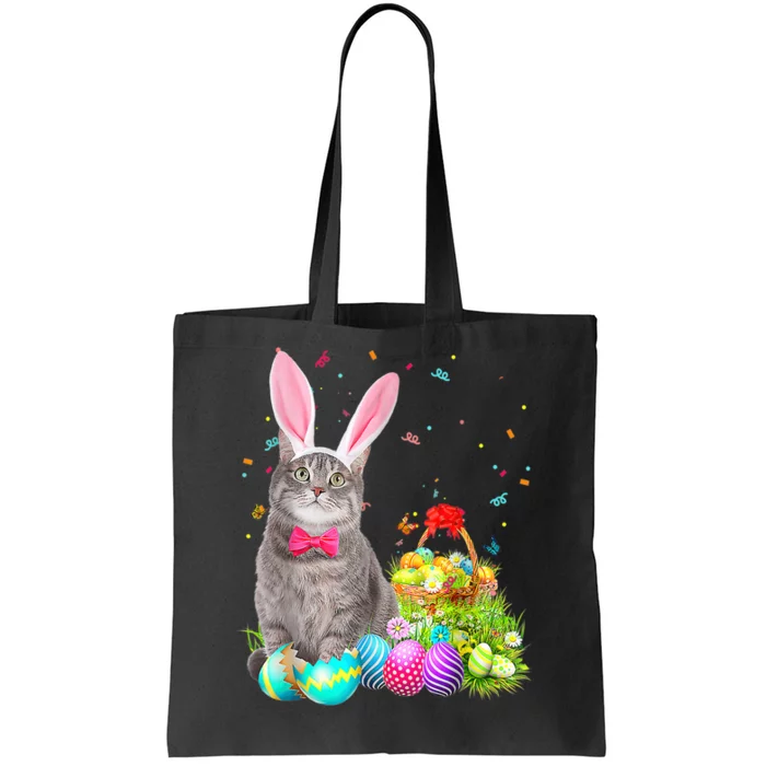 Happy Easter Cute Bunny Cat Eggs Basket  Wo Funny Tote Bag