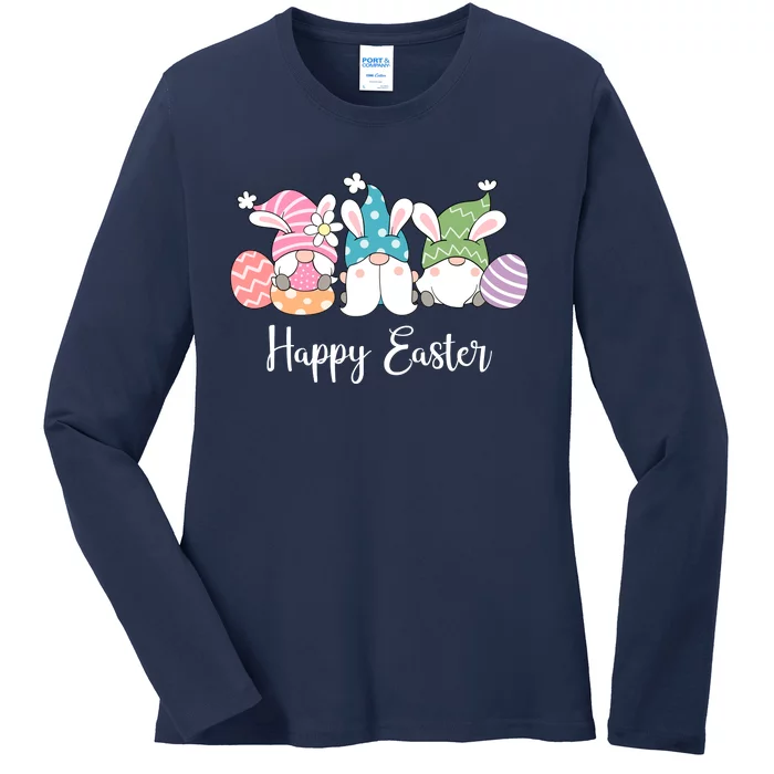 Happy Easter Cute Gnome Holiday Ladies Long Sleeve Shirt