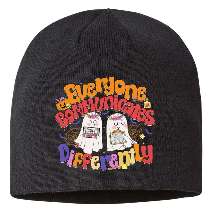 Halloween Everyone Communicates Differently Sped Teacher 8 1/2in Sustainable Knit Beanie