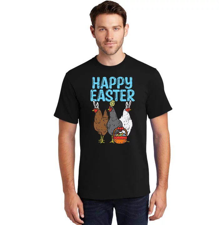 Happy Easter Chicken Bunnies Egg Poultry Farm Animal Farmer Tall T-Shirt