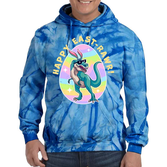 Happy Eastgiftrawr Cute Dinosaur Bunny Ears Happy Easter Day Gift Tie Dye Hoodie