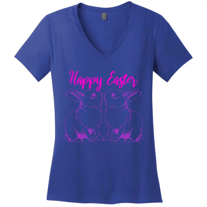 Happy Easter Cute Bunnies Easter Bunny Spring Bunny Mom Gift Women's V-Neck T-Shirt