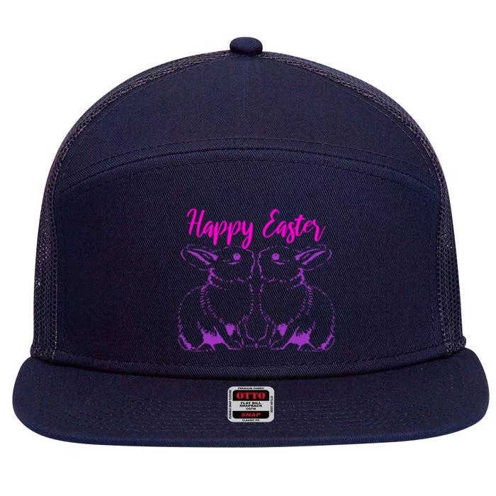 Happy Easter Cute Bunnies Easter Bunny Spring Bunny Mom Gift 7 Panel Mesh Trucker Snapback Hat