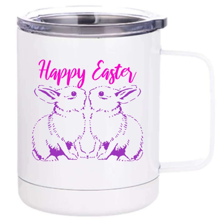 Happy Easter Cute Bunnies Easter Bunny Spring Bunny Mom Gift Front & Back 12oz Stainless Steel Tumbler Cup