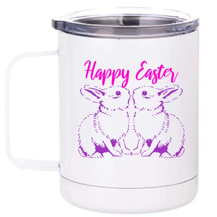 Happy Easter Cute Bunnies Easter Bunny Spring Bunny Mom Gift Front & Back 12oz Stainless Steel Tumbler Cup