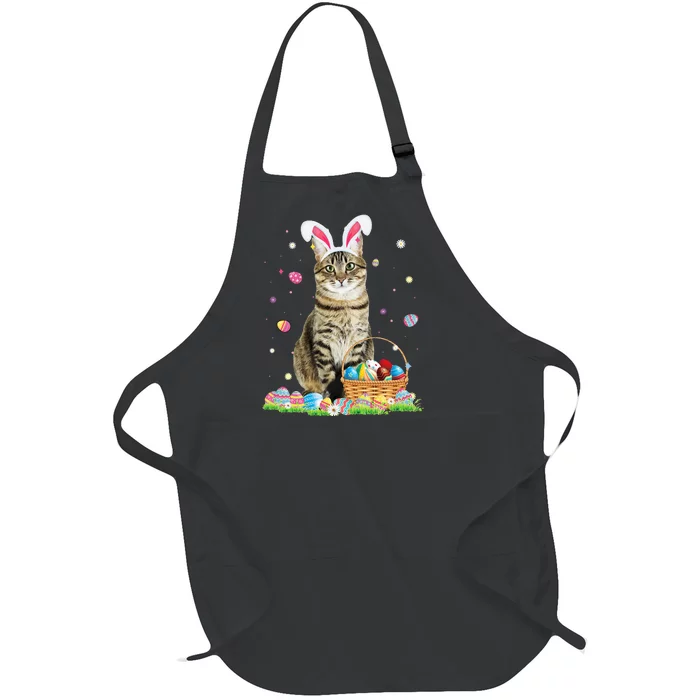 Happy Easter Cute Bunny Cat Eggs Basket Easter Full-Length Apron With Pocket