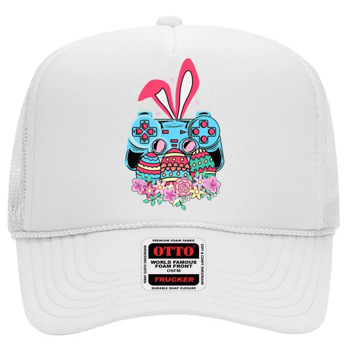 Happy Easter Day Video Game Controller Bunny Gamer High Crown Mesh Trucker Hat