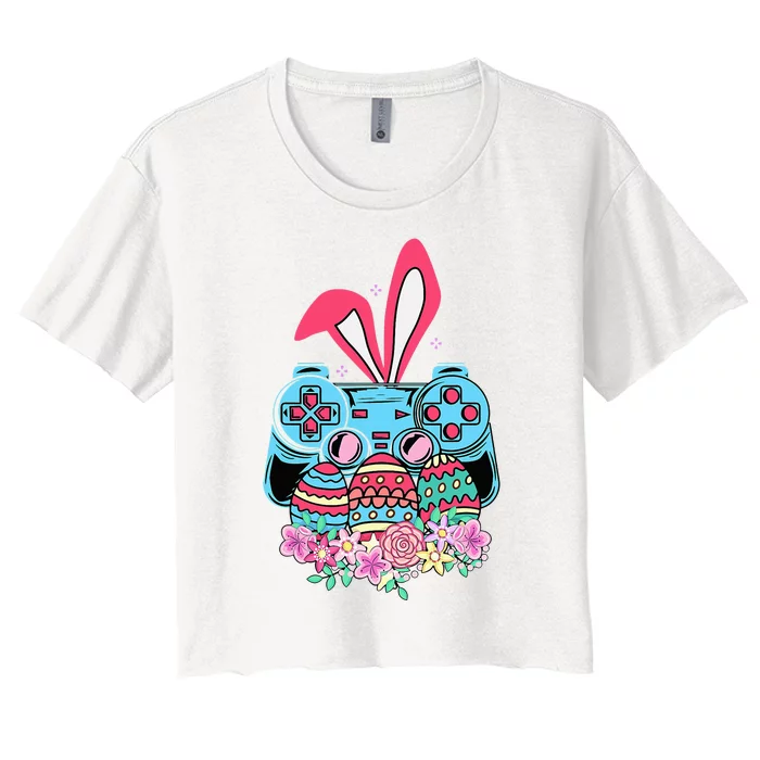 Happy Easter Day Video Game Controller Bunny Gamer Women's Crop Top Tee