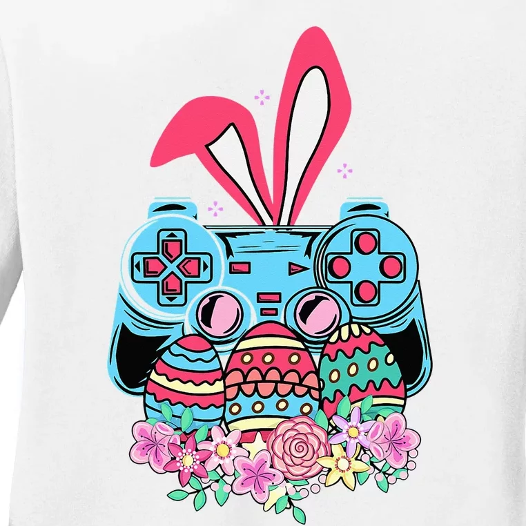 Happy Easter Day Video Game Controller Bunny Gamer Ladies Long Sleeve Shirt