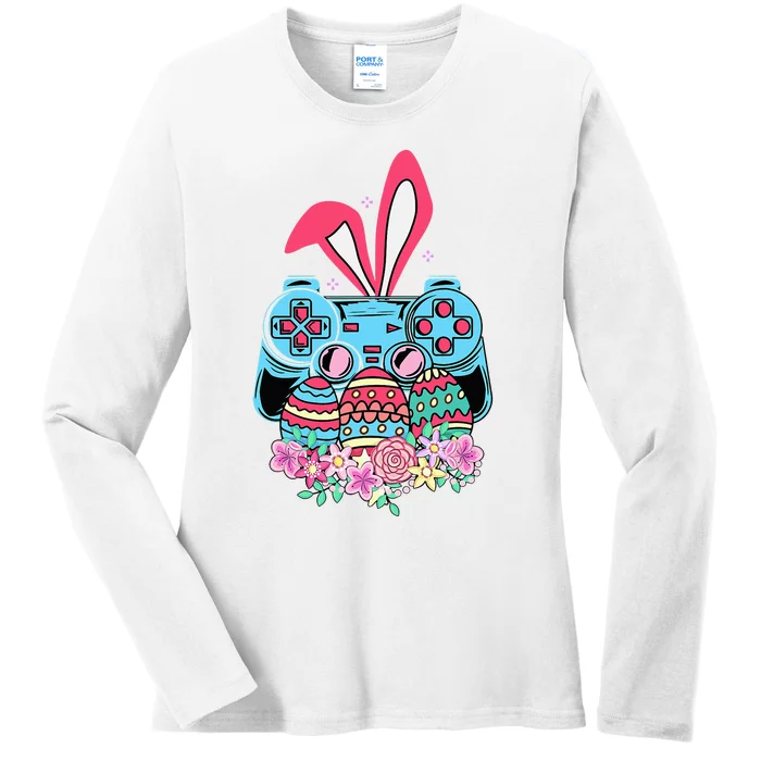 Happy Easter Day Video Game Controller Bunny Gamer Ladies Long Sleeve Shirt