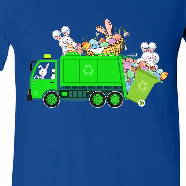 Happy Easter Day Garbage Truck Bunny Riding Garbage Truck Cool Gift V-Neck T-Shirt