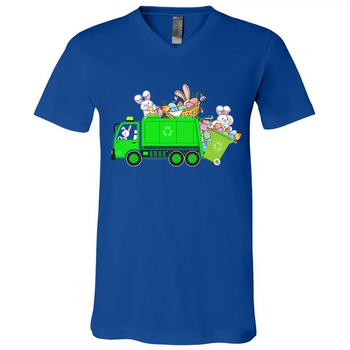 Happy Easter Day Garbage Truck Bunny Riding Garbage Truck Cool Gift V-Neck T-Shirt