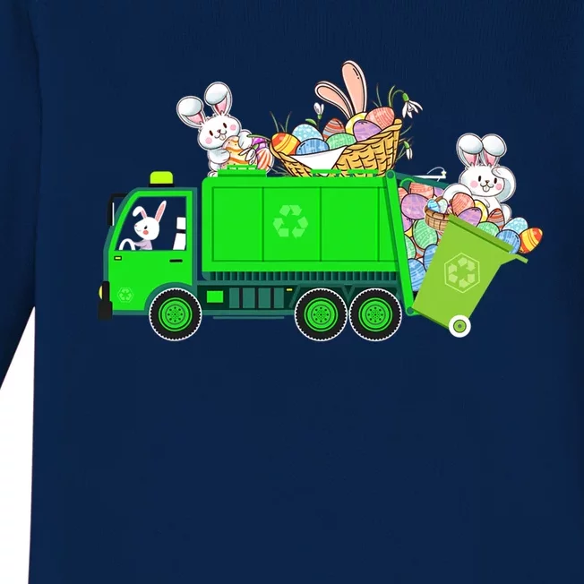 Happy Easter Day Garbage Truck Bunny Riding Garbage Truck Cool Gift Baby Long Sleeve Bodysuit