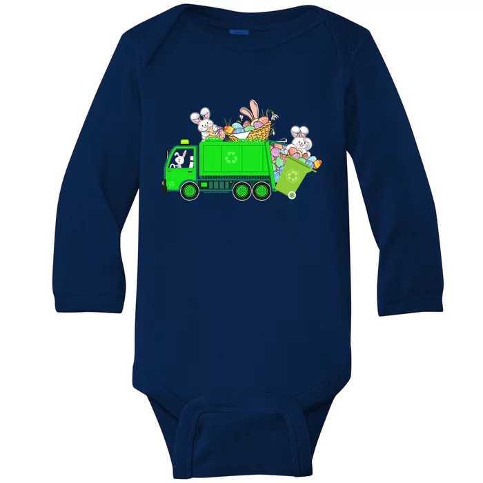 Happy Easter Day Garbage Truck Bunny Riding Garbage Truck Cool Gift Baby Long Sleeve Bodysuit