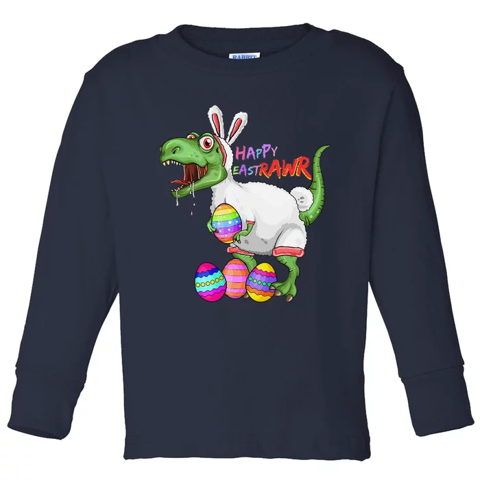 Happy Eastrawr Dinosaur TRex Easter Bunny Toddler Long Sleeve Shirt