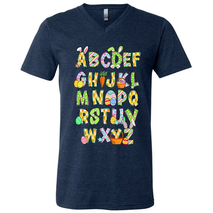 Happy Easter Day Alphabet Abcs Elemeno For Teacher Student V-Neck T-Shirt