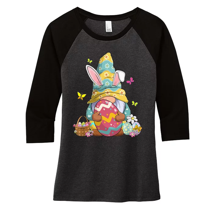 Happy Easter Day Bunny Spring Gnome Easter Egg Hunting Women's Tri-Blend 3/4-Sleeve Raglan Shirt