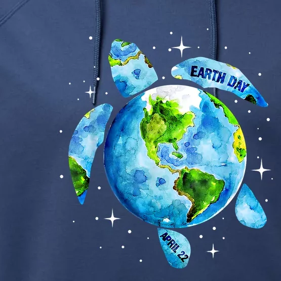 Happy Earth Day Restore Earth Sea Turtle Art Save The Planet Gift Performance Fleece Hoodie