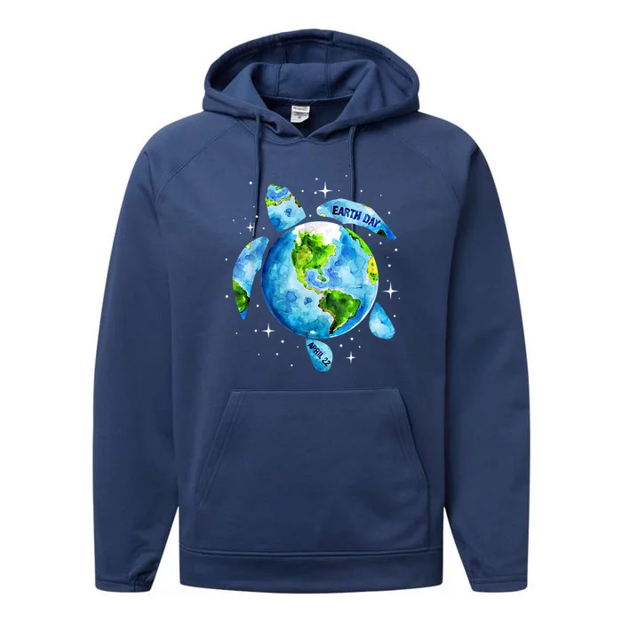 Happy Earth Day Restore Earth Sea Turtle Art Save The Planet Gift Performance Fleece Hoodie